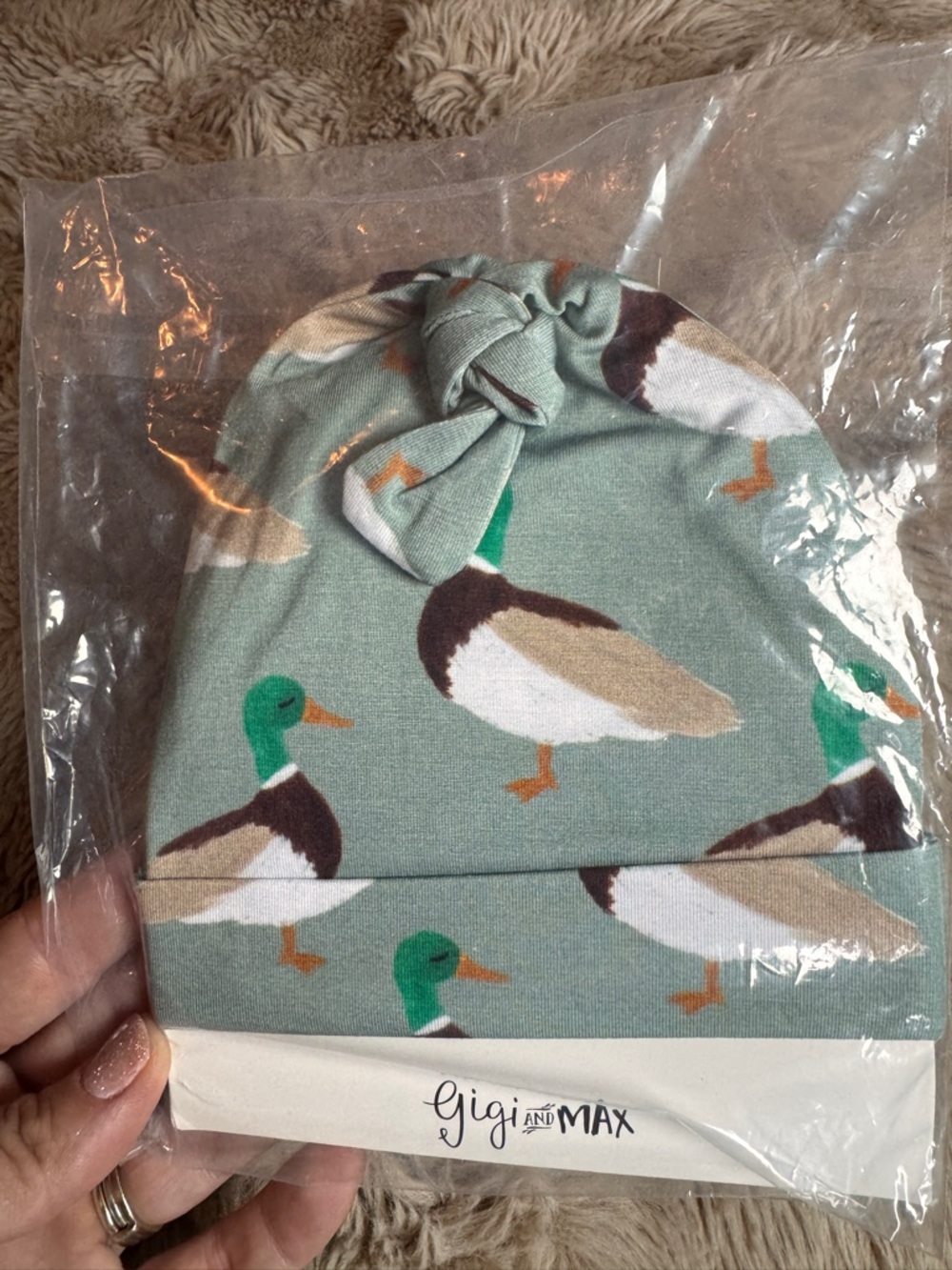 Infant Duck Print Knot Beanie NWT